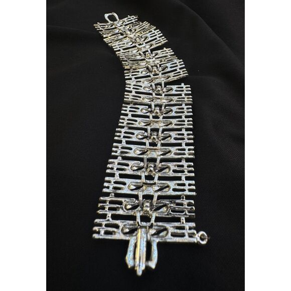 Vintage 1950s Silver Plated Brutalist Bracelet - Picture 4 of 6